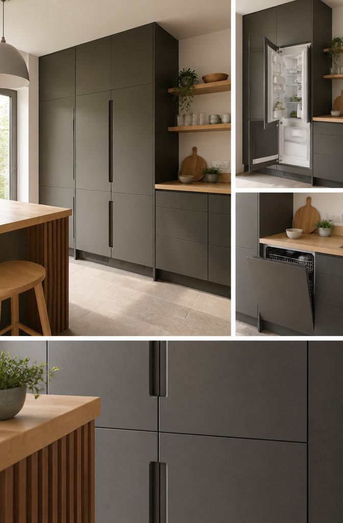 20 Kitchen Cupboard Ideas to Refresh Your Space in 2026 14 Kitchen with cabinets concealing appliances behind matching panels.
