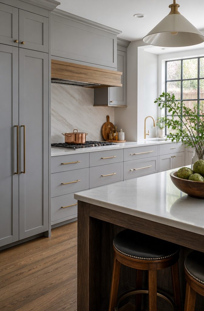 20 Kitchen Cupboard Ideas to Refresh Your Space in 2026 17 Kitchen cabinetry featuring vertical and horizontal hardware.