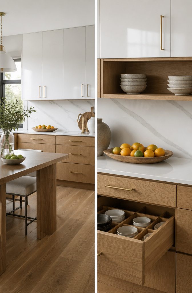 20 Kitchen Cupboard Ideas to Refresh Your Space in 2026 18 Kitchen with a combination of different cabinet materials.
