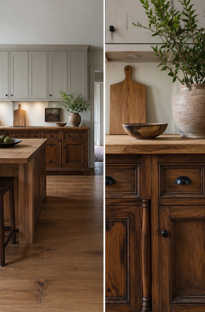 20 Kitchen Cupboard Ideas to Refresh Your Space in 2026 11 Kitchen with antique and new cabinetry blended together.