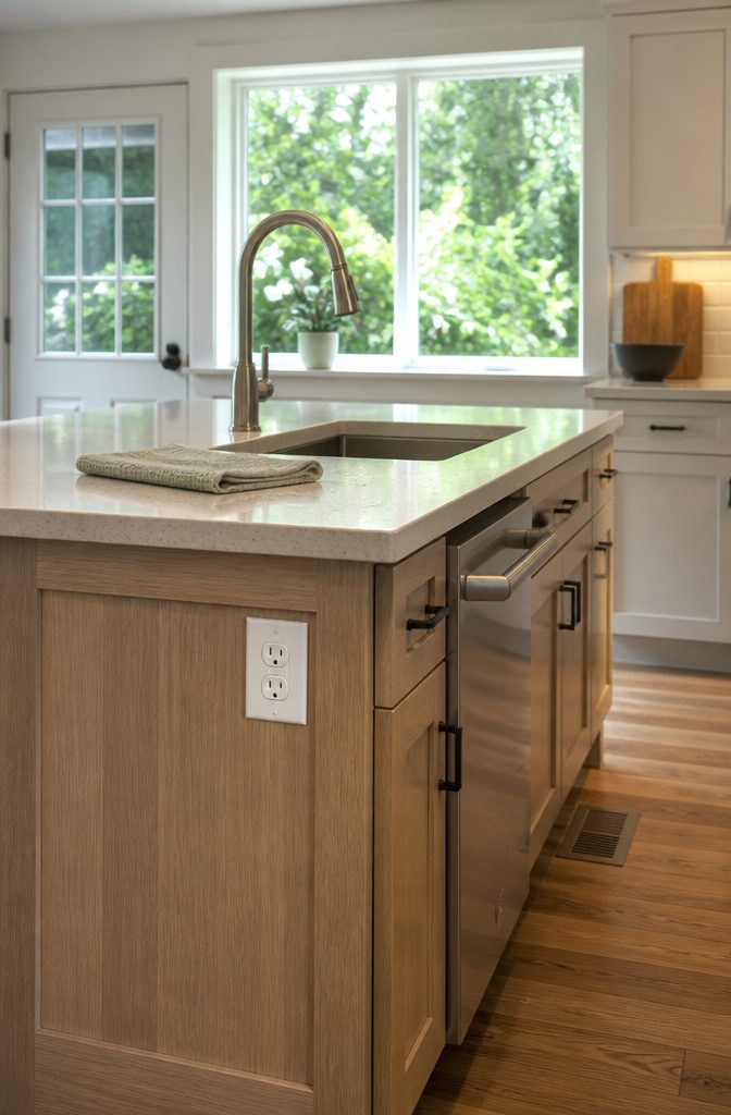 How to Build a Kitchen Island: 7 Steps from Plan to Finish 13 Kitchen island with fitted sink, metal faucet, and discreet side outlet
