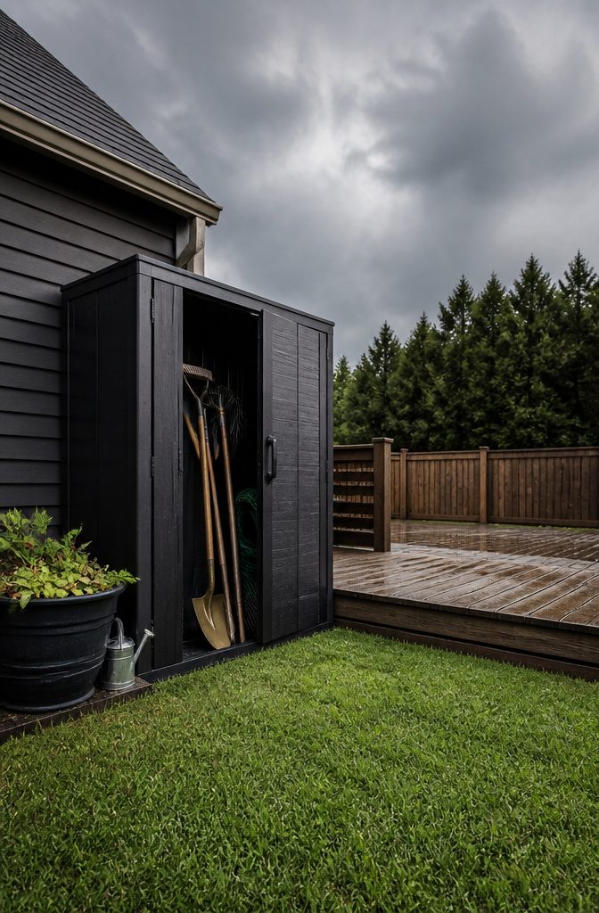 Outdoor Cupboard Ideas for Storage, Pools, Gardens and Entertaining 8 A weatherproof HDPE outdoor cabinet in a yard.