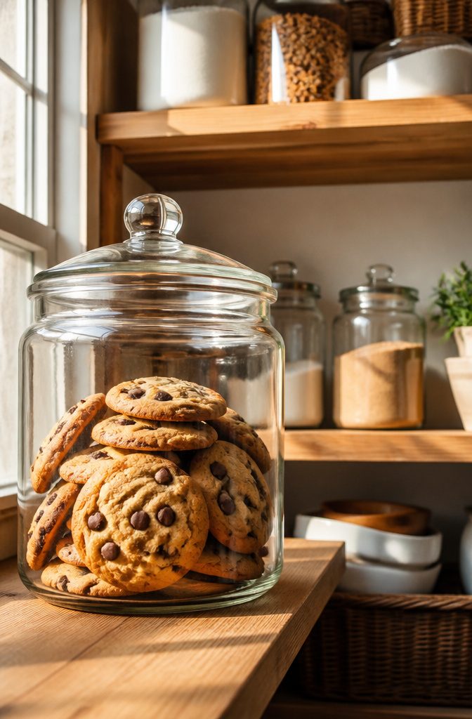14 Pantry Shelving Ideas Storage That Actually Fit Real Spaces 3 Wide-mouth jars filled with granola, nuts, and oats on a shelf.