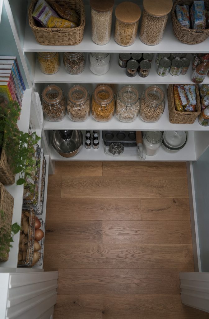 14 Pantry Shelving Ideas Storage That Actually Fit Real Spaces 19 Well-organized pantry with items sorted by category.