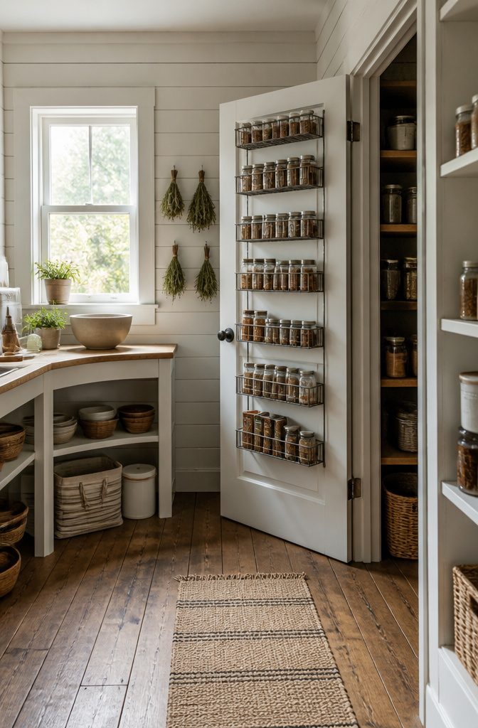 14 Pantry Shelving Ideas Storage That Actually Fit Real Spaces 7 Over-the-door shelving system filled with pantry items.