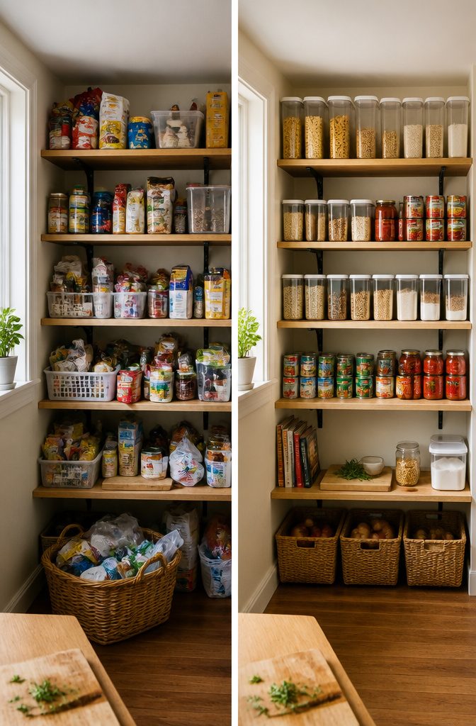 14 Pantry Shelving Ideas Storage That Actually Fit Real Spaces 16 Pantry items laid out before organizing.