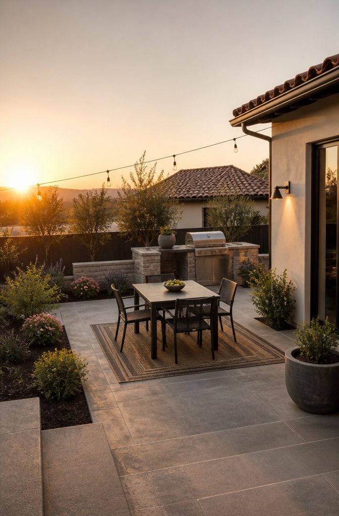 20 Patio Design Ideas for Your Outdoor Space 7 A dining area on a patio featuring a table and chairs for four.