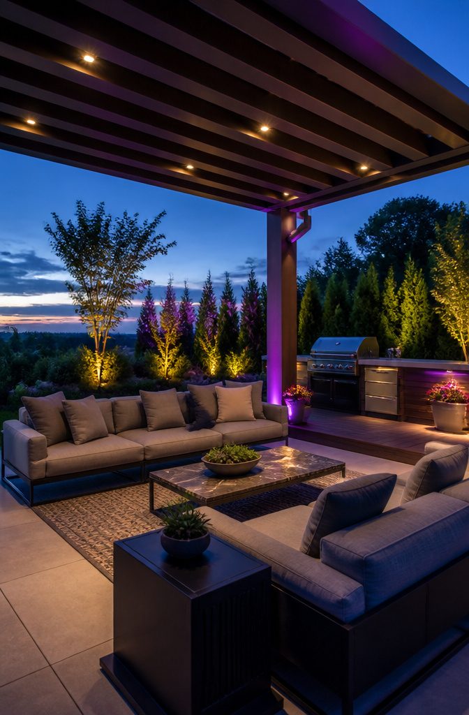 20 Patio Design Ideas for Your Outdoor Space 16 A contemporary patio with integrated smart lighting features.