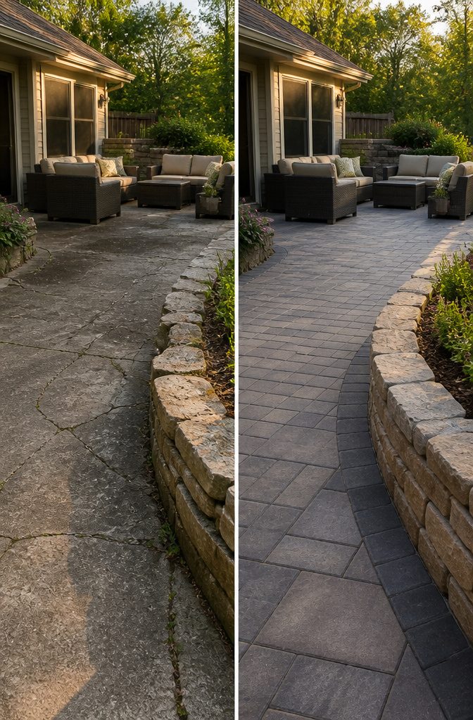 20 Patio Design Ideas for Your Outdoor Space 21 A patio constructed with weather-resistant brick and natural stone.