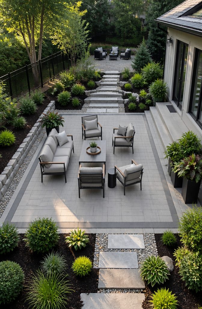 20 Patio Design Ideas for Your Outdoor Space 2 A spacious patio layout designed for comfortable seating and movement.
