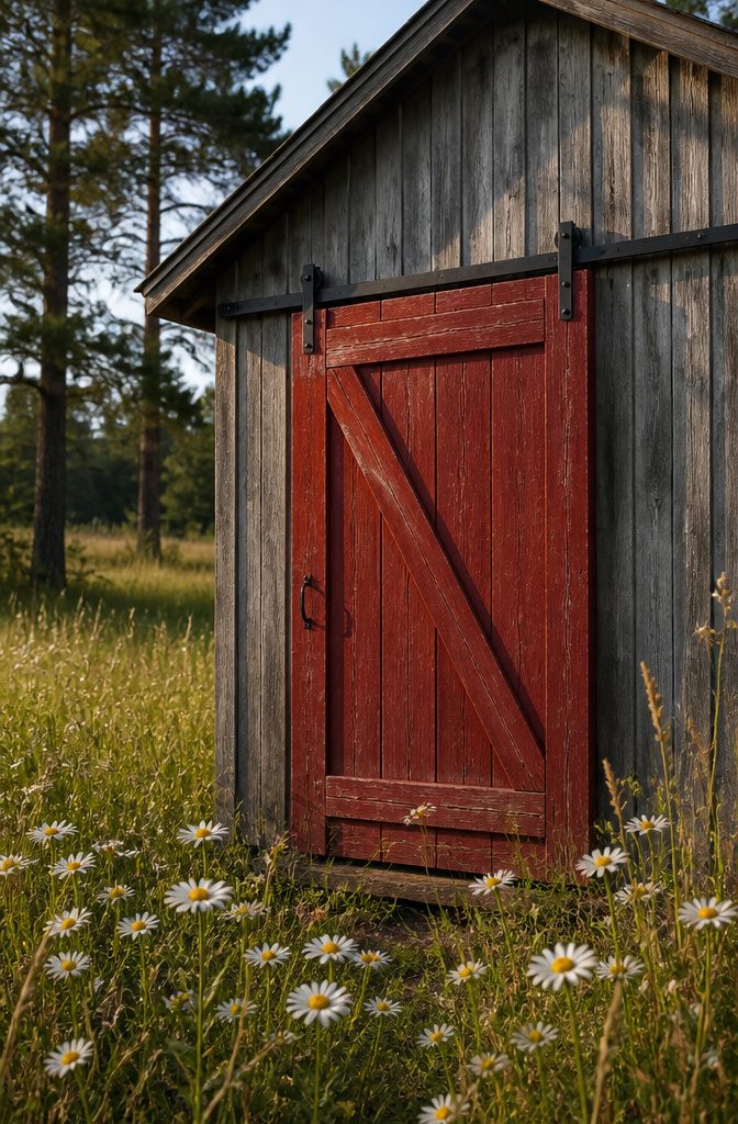 20 Simple Shed Ideas for Your Backyard in 2026 5 Shed with a barn door mounted on exterior hardware.