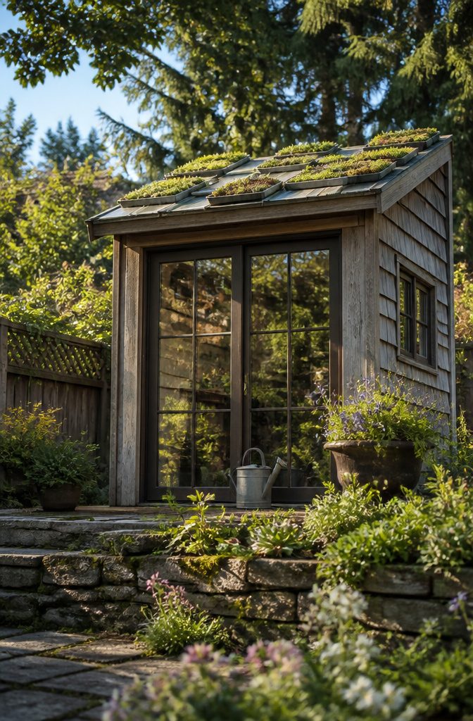 20 Simple Shed Ideas for Your Backyard in 2026 16 Roof of a shed used as a garden with sedum plants.