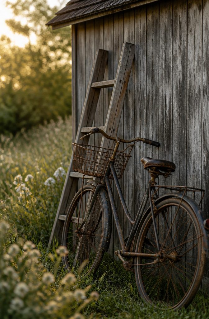 20 Simple Shed Ideas for Your Backyard in 2026 11 Shed decorated with a rusty bike and vintage items.