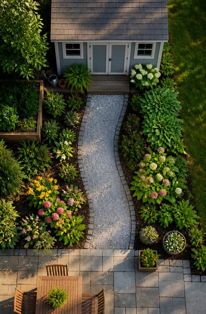 20 Simple Shed Ideas for Your Backyard in 2026 12 Walkway made of crushed limestone leading to a garden shed.