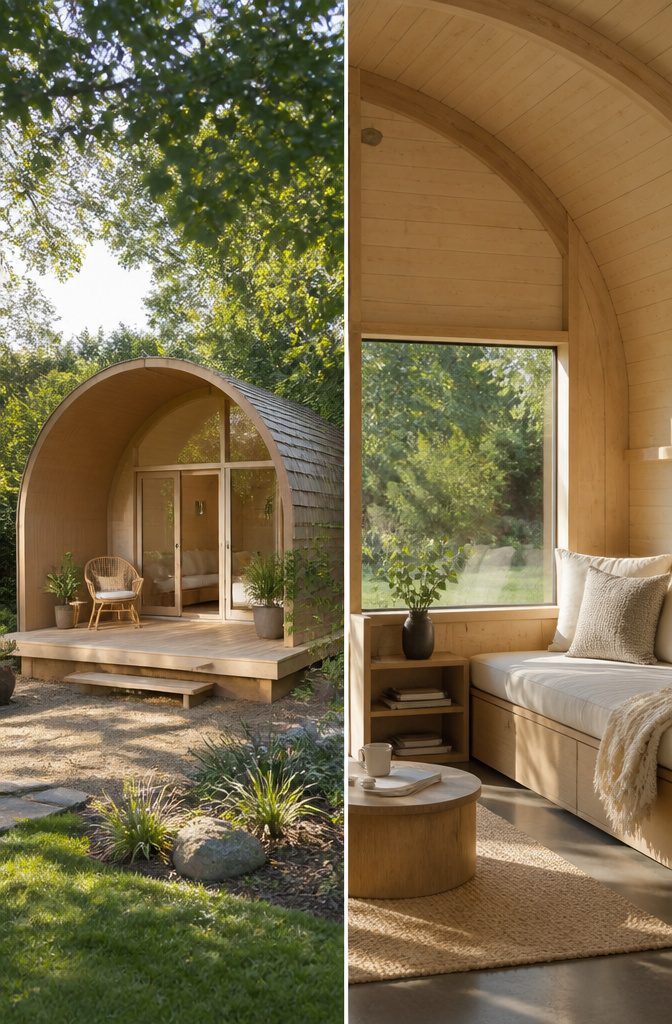 Kylie Shed with a dome-like porch and large windows.