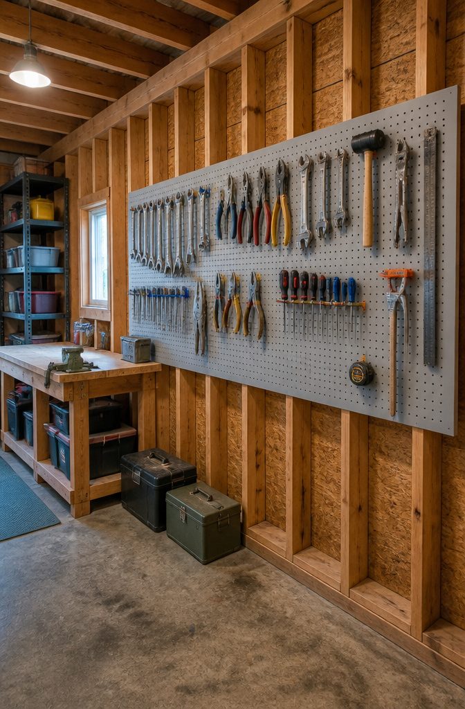12 Tool Storage Ideas for Garages, Workshops & Sheds (2026) 2 A pegboard displaying various hand tools neatly organized.
