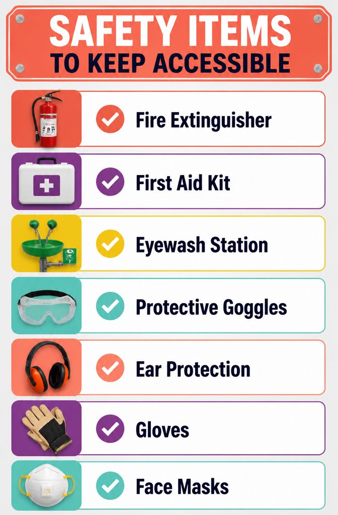 12 Tool Storage Ideas for Garages, Workshops & Sheds (2026) 17 A fire extinguisher mounted on a wall near the garage door.