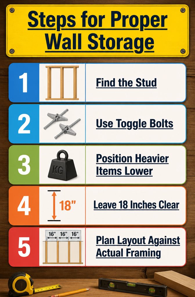 12 Tool Storage Ideas for Garages, Workshops & Sheds (2026) 16 A wall with various tools stored above a workbench for easy access.